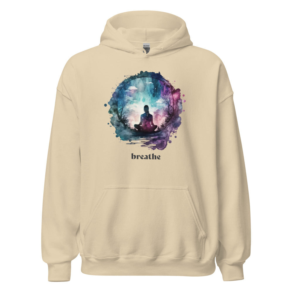 Breathe Yoga Meditation Hoodie - Watercolor Sphere - Sand Color